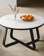 Bloomart Robust Stylish Metal Base Marble Finish Laminated Top Coffee Table ( Black & White )