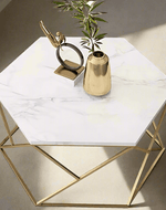 Bloomart Vortexa Hexagon Design Coffee Table with Marble-Like Finish Top Modern & Elegant Nesting Table (Set of 2)