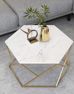 Bloomart Vortexa Hexagon Design Coffee Table with Marble-Like Finish Top Modern & Elegant Nesting Table (Set of 2)