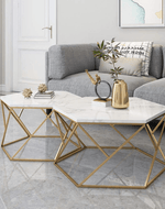 Bloomart Vortexa Hexagon Design Coffee Table with Marble-Like Finish Top Modern & Elegant Nesting Table (Set of 2)