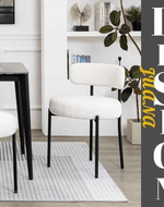 Wooden Twist Round Upholstered Boucle Dining Room Chair Mid-Century Modern Kitchen Chairs Curved Backrest Chairs for Dining Room Black Metal Legs
