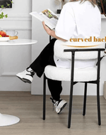 Wooden Twist Round Upholstered Boucle Dining Room Chair Mid-Century Modern Kitchen Chairs Curved Backrest Chairs for Dining Room Black Metal Legs