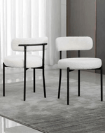 Wooden Twist Round Upholstered Boucle Dining Room Chair Mid-Century Modern Kitchen Chairs Curved Backrest Chairs for Dining Room Black Metal Legs