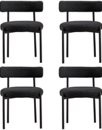 Wooden Twist Round Upholstered Boucle Dining Room Chair Mid-Century Modern Kitchen Chairs Curved Backrest Chairs for Dining Room Black Metal Legs