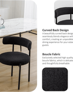 Wooden Twist Round Upholstered Boucle Dining Room Chair Mid-Century Modern Kitchen Chairs Curved Backrest Chairs for Dining Room Black Metal Legs