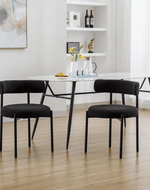 Wooden Twist Round Upholstered Boucle Dining Room Chair Mid-Century Modern Kitchen Chairs Curved Backrest Chairs for Dining Room Black Metal Legs