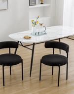Wooden Twist Round Upholstered Boucle Dining Room Chair Mid-Century Modern Kitchen Chairs Curved Backrest Chairs for Dining Room Black Metal Legs