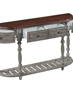 WoodenCenie Leaf Design Teak Wood Storage Console Table with Spacious 4 Drawers for Elegant Living Room