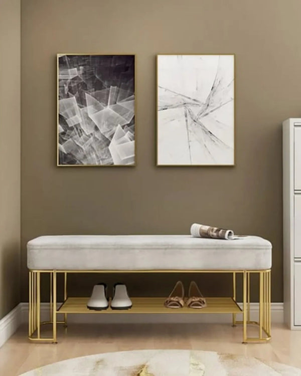 Morgan Stanley Solid Metal Shoe Rack in Golden Finish.