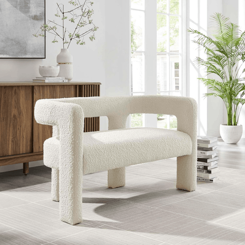 Effie Entryway Curved Soft Boucle Modern Loveseat Bench