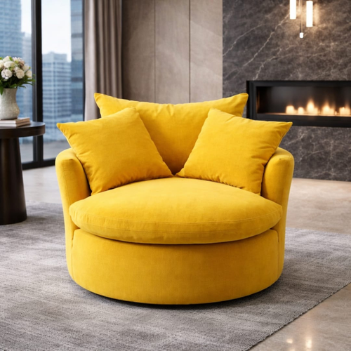 Bloomart Luxury Round Accent Sofa Chair in Premium Fabric – Modern Curved Lounge Armchair