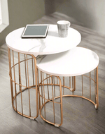 Bloomart Rxuro Modern Stylish Look Metal Base Marble Finish Laminated Top Round Coffee Table ( Set of 2 )