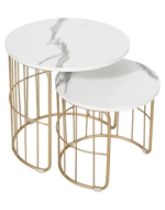 Bloomart Rxuro Modern Stylish Look Metal Base Marble Finish Laminated Top Round Coffee Table ( Set of 2 )