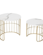 Bloomart Rxuro Modern Stylish Look Metal Base Marble Finish Laminated Top Round Coffee Table ( Set of 2 )