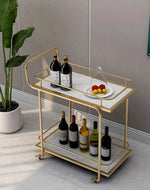 Sansa Bend Solid Metal Pipe Bar Cart Trolly With Marble shelf.