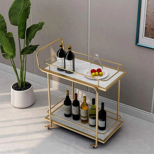 Sansa Bend Solid Metal Pipe Bar Cart Trolly With Marble shelf.