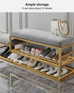 Elanza Double Cushion Solid Metal Shoe Rack in Golden Finish
