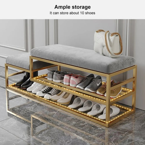 Elanza Double Cushion Solid Metal Shoe Rack in Golden Finish