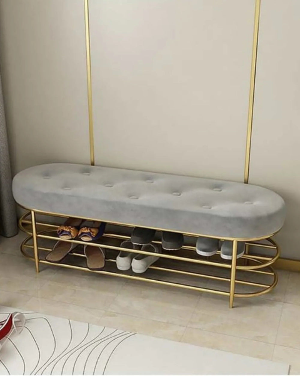 Carina Circular Solid Metal Shoe Rack in Golden Finish.