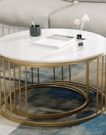 Bloomart Stylish Look Center Nesting Wrought Iron Round Coffee Table White Marble Finish Laminated Top ( Set of 2 )