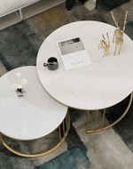 Bloomart Stylish Look Center Nesting Wrought Iron Round Coffee Table White Marble Finish Laminated Top ( Set of 2 )