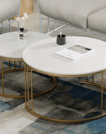 Bloomart Stylish Look Center Nesting Wrought Iron Round Coffee Table White Marble Finish Laminated Top ( Set of 2 )