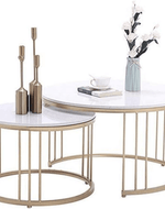 Bloomart Stylish Look Center Nesting Wrought Iron Round Coffee Table White Marble Finish Laminated Top ( Set of 2 )