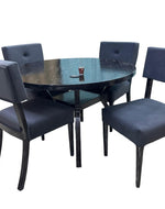 Modern Virtue Tufted Teak Wood Rust Finish 4 Seater Round Dining Table Set