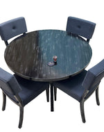 Modern Virtue Tufted Teak Wood Rust Finish 4 Seater Round Dining Table Set