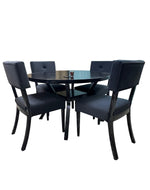 Modern Virtue Tufted Teak Wood Rust Finish 4 Seater Round Dining Table Set