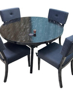 Modern Virtue Tufted Teak Wood Rust Finish 4 Seater Round Dining Table Set