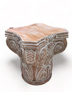 Bloomart Hand Carved Pedestal Style End Table Mango Wood