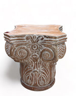 Bloomart Hand Carved Pedestal Style End Table Mango Wood