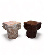 Bloomart Hand Carved Pedestal Style End Table Mango Wood