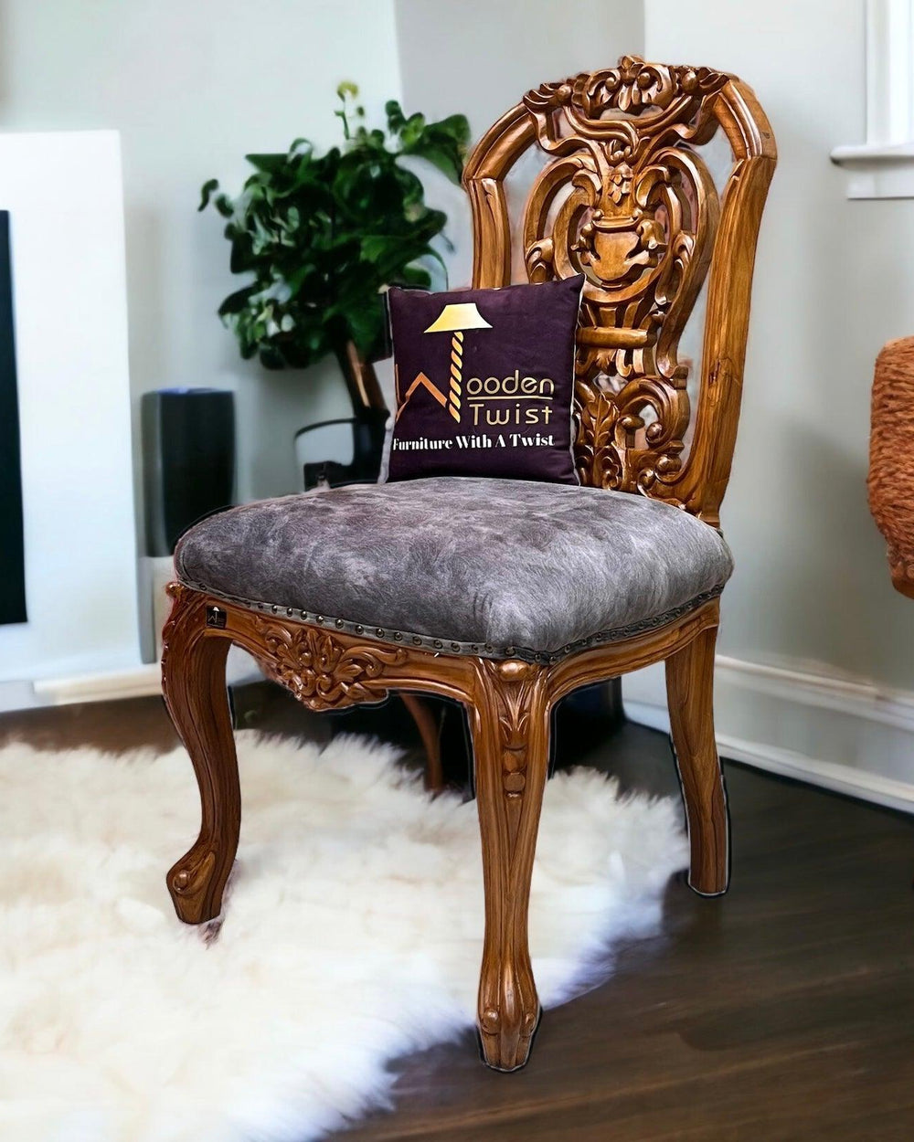 Wooden Twist Bartelso DesignerBack Hand Carved Teak Wood Dining Chair - WoodenTwist