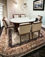 Suave Modern Lavishness Marble Top Teak Wood 6 Seater Dining Table Set with Comfortable Cushions
