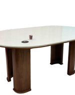 Suave Modern Lavishness Marble Top Teak Wood 6 Seater Dining Table Set with Comfortable Cushions