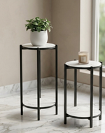 Bloomart Modern Metal Plant Stand with Prelaminated Marble Finish Top (Set of 2)