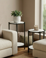 Bloomart Modern Metal Plant Stand with Prelaminated Marble Finish Top (Set of 2)