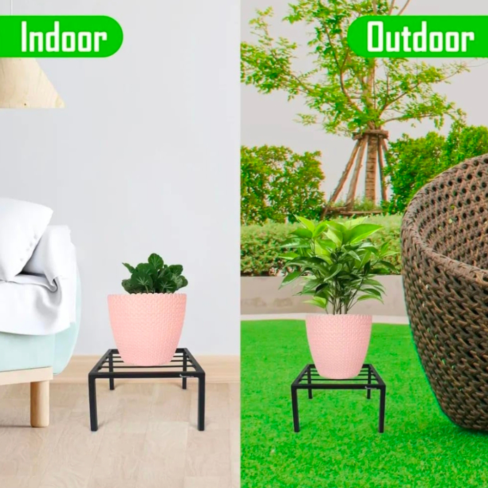 Plant Holder Stand ( Set Of 4 ) Metal & Iron for Home and Garden (Black)