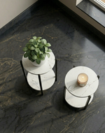 Bloomart Modern Metal Plant Stand with Prelaminated Marble Finish Top (Set of 2)