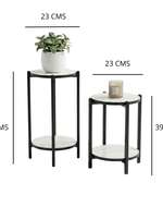 Bloomart Modern Metal Plant Stand with Prelaminated Marble Finish Top (Set of 2)