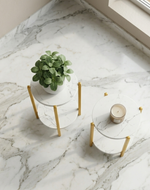 Bloomart Modern Metal Plant Stand with Prelaminated Marble Finish Top (Set of 2)