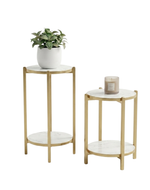 Bloomart Modern Metal Plant Stand with Prelaminated Marble Finish Top (Set of 2)