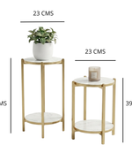 Bloomart Modern Metal Plant Stand with Prelaminated Marble Finish Top (Set of 2)