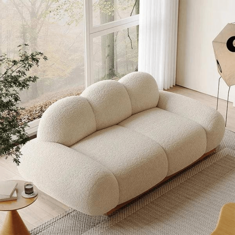 Bloomart Pumpkin Design Modern Elegant Soft Boucle Fabric 3-Seater Chaise Lounge Sofa