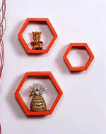 Hexagonal Shape Wooden Floating Wall Shelves Set of 3