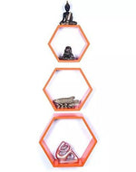 Hexagonal Shape Wooden Floating Wall Shelves Set of 3