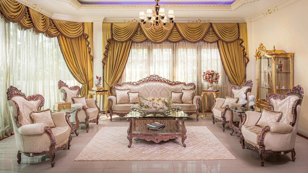 Bloomart Royal Carved Sofa Set with Table In Teak Wood (Maharaja Style) 7 Seater With Tables