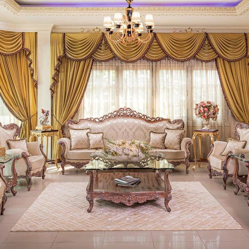 Bloomart Royal Carved Sofa Set with Table In Teak Wood (Maharaja Style) 7 Seater With Tables